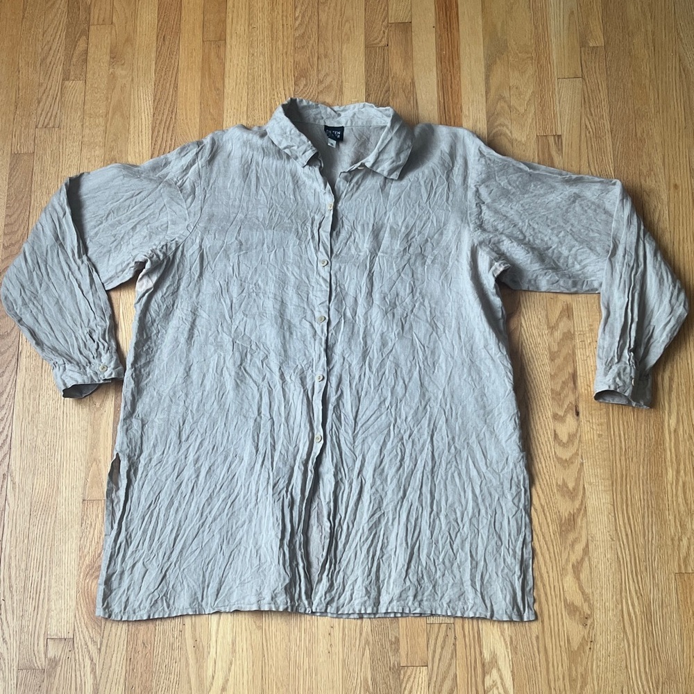 Eileen Fisher Women’s Light Brown Linen Top *Flawed*